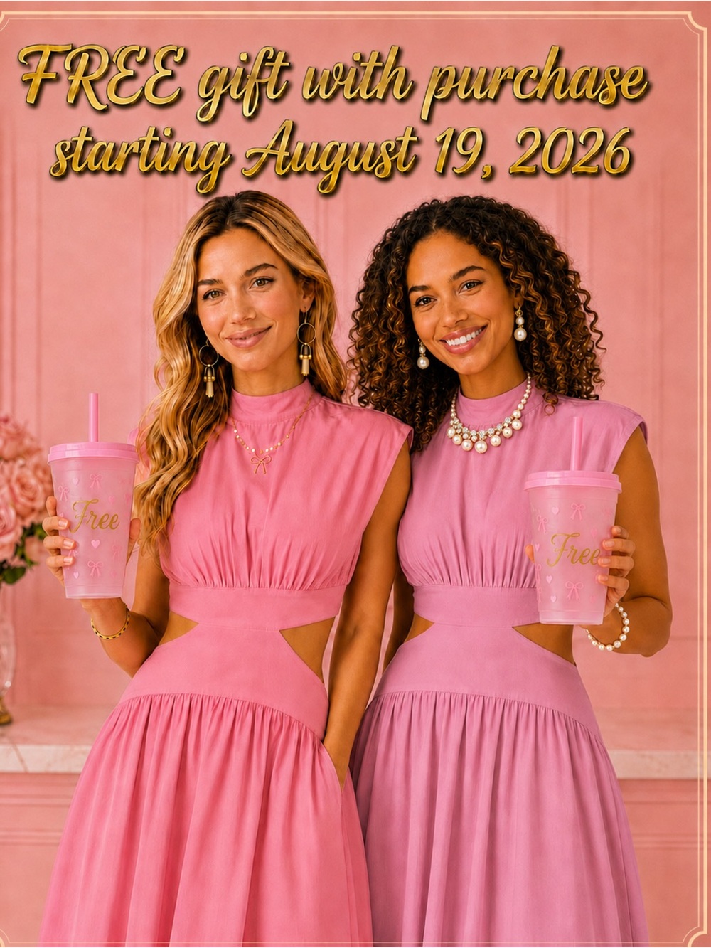 🔥🆓🔥FREE WITH PURCHASE Pink bow Reusable Party Tumbler - Free Promo 8-19-26